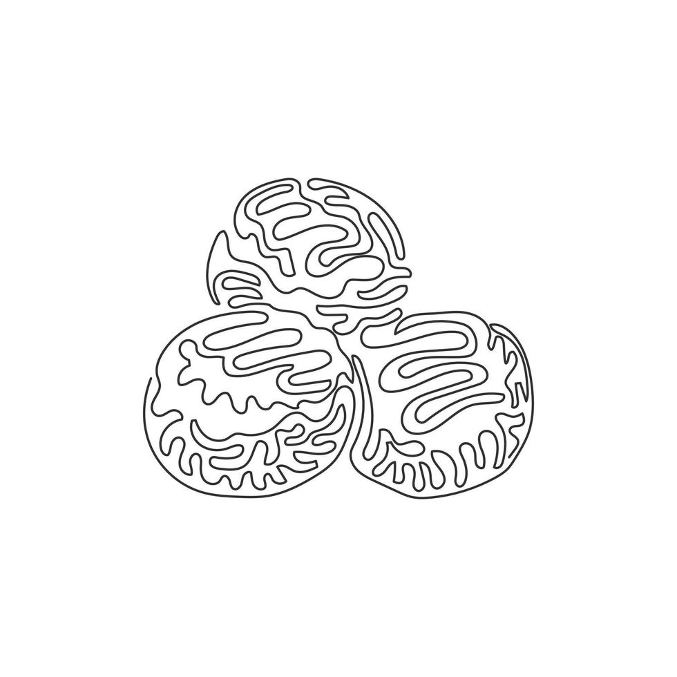 takoyaki di disegno continuo a una linea, polpette di polpo, fast food giapponese. gustoso spuntino con maionese, scaglie di palamita e alghe. stile ricciolo a spirale. illustrazione grafica vettoriale di disegno a linea singola