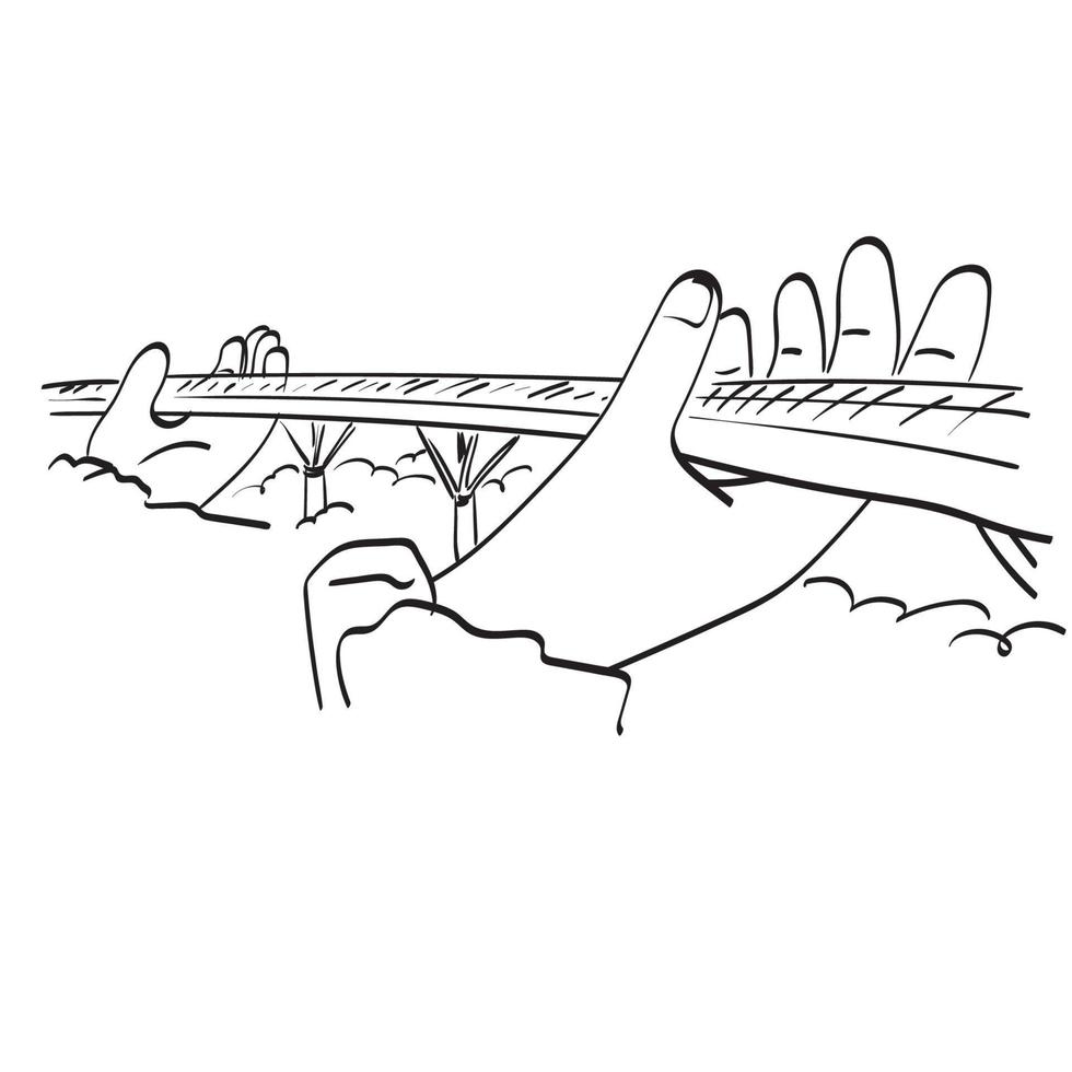 Golden hand bridge Danang vietnam illustrazione vettore disegnato a mano isolato su sfondo bianco line art.