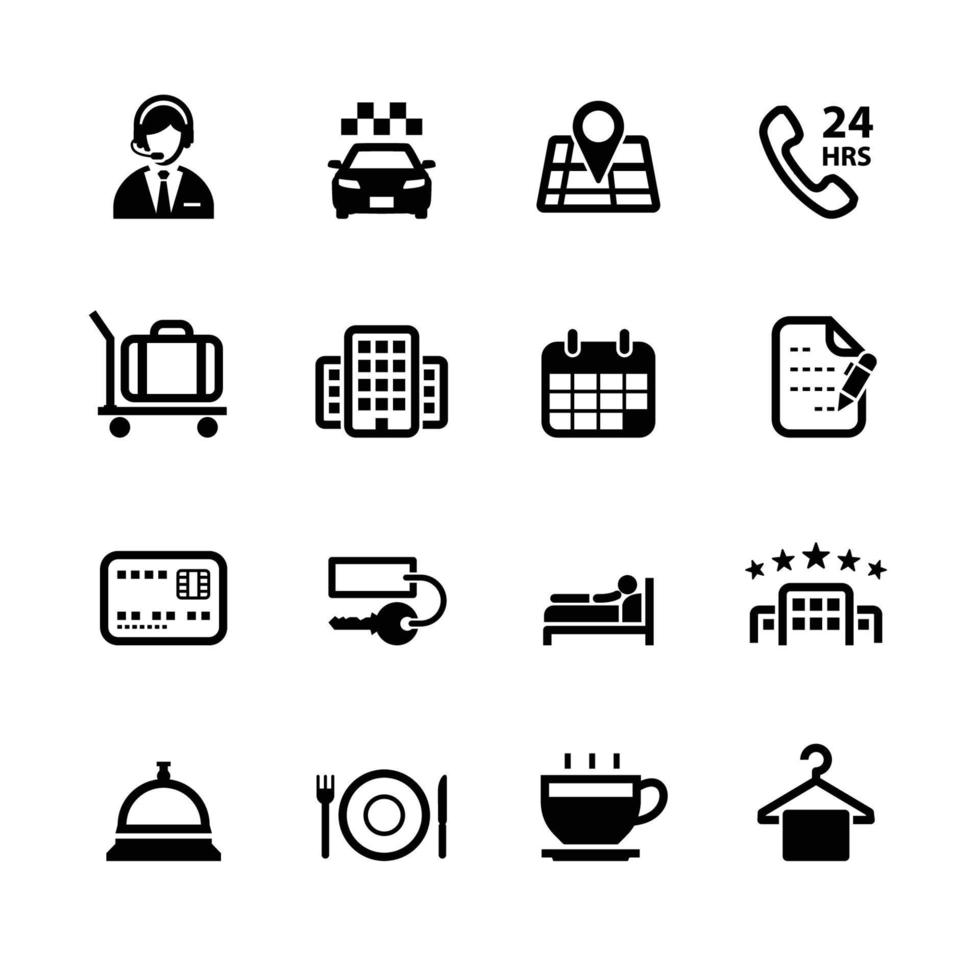 icone di servizi alberghieri e alberghieri con sfondo bianco vettore