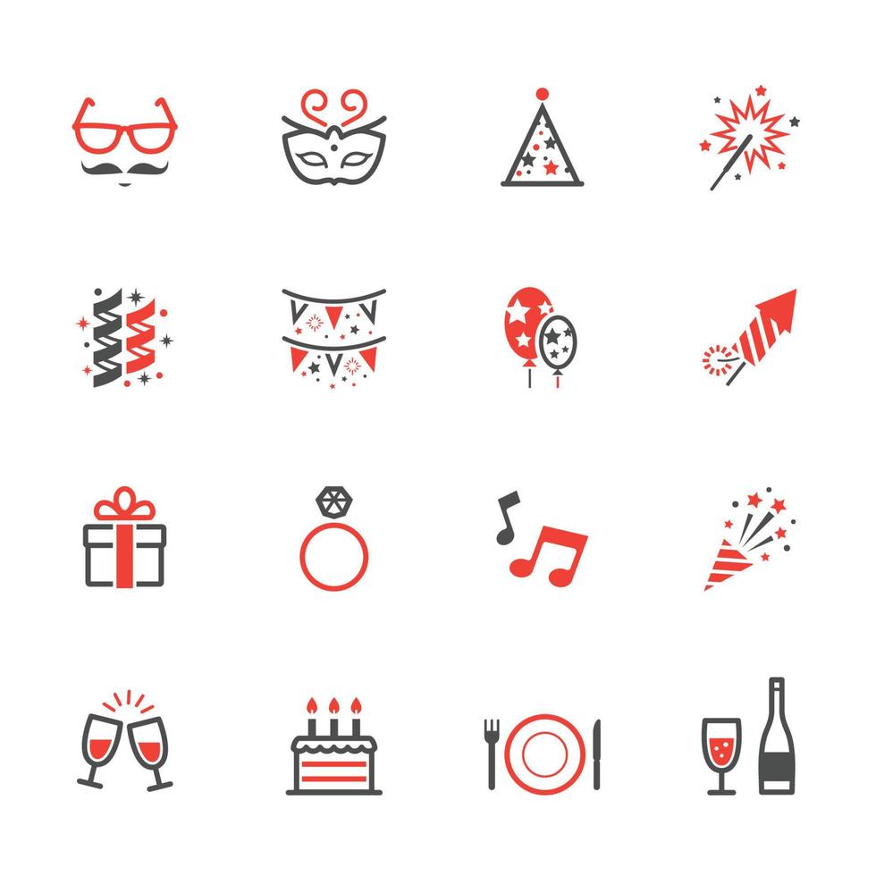 icone di celebrazione e icone di festa con sfondo bianco vettore