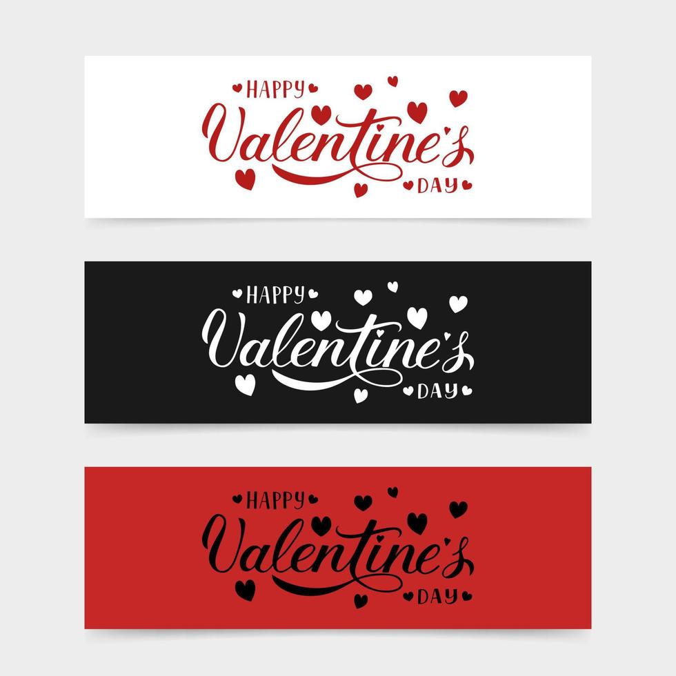 set di 3 banner di san valentino. felice san valentino calligrafia lettering. modello vettoriale facile da modificare.