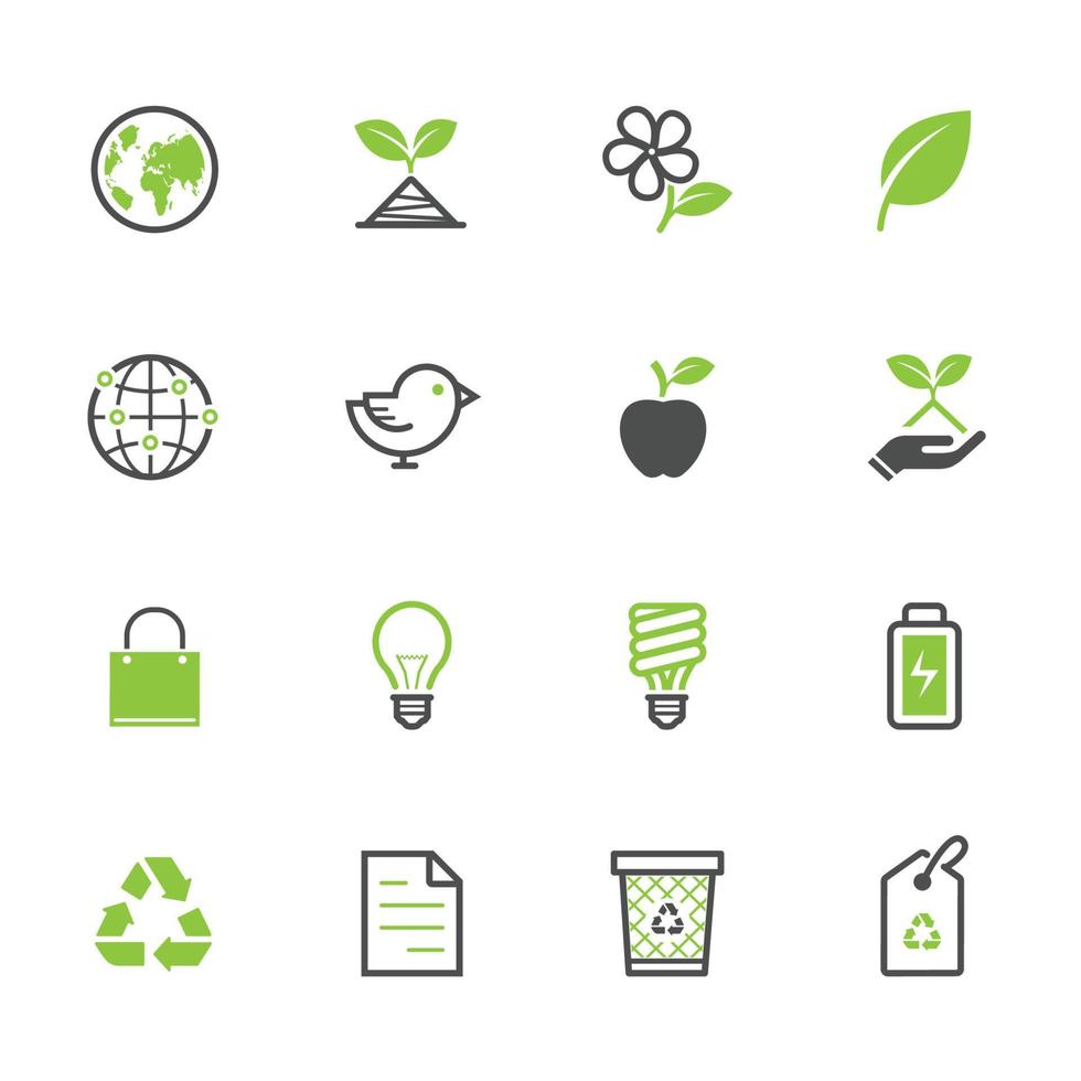 icone di ecologia con sfondo bianco vettore