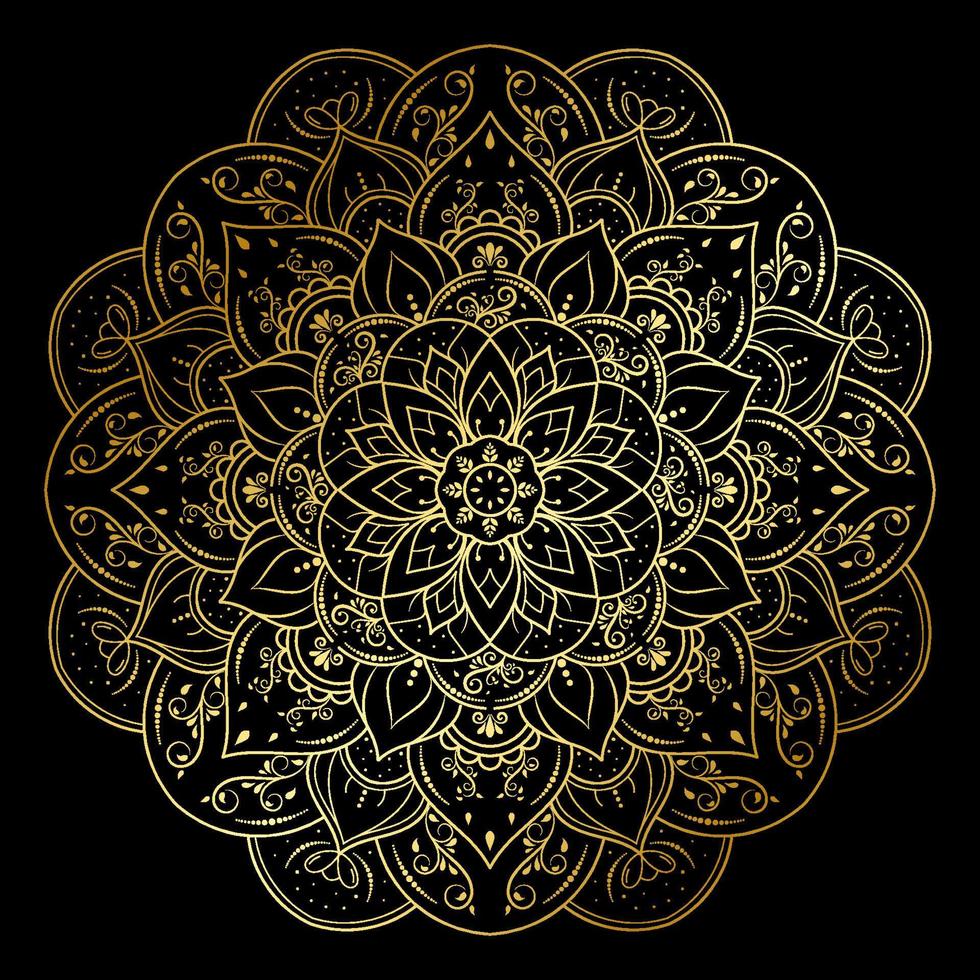 mandala design in stile floreale vintage con colore oro e nero vettore