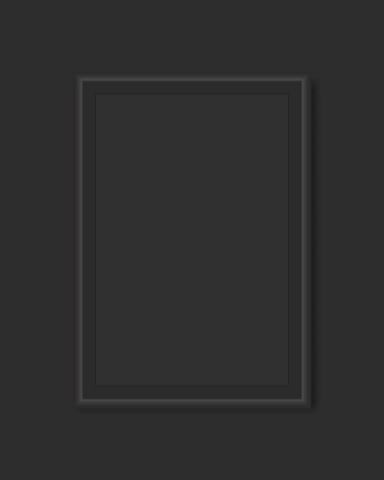 cornice della galleria nero scuro vettoriale, modello di schermo con cornice grigia nera con copertina vuota, cornice rettangolare su sfondo tono scuro vettore