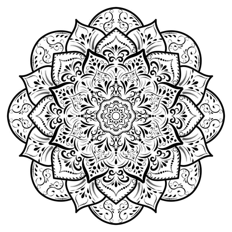 mandala di fiori circolari con stile floreale vintage, motivo orientale mandala vettoriale, elemento decorativo disegnato a mano. design unico con fiore petalo. concetto relax e meditazione uso per il libro del logo della pagina vettore