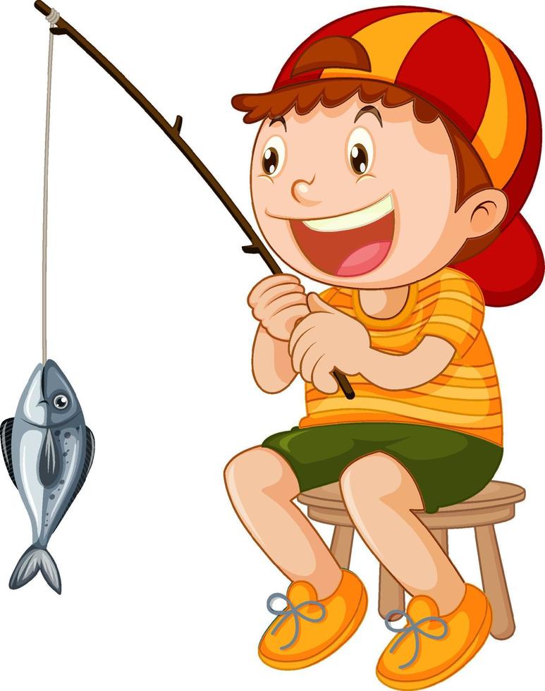 personaggio dei cartoni animati di pesca del bambino felice vettore