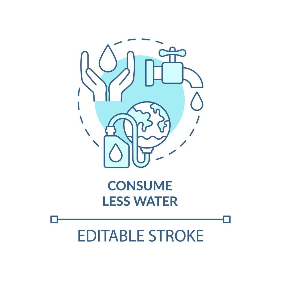 consumare meno acqua icona del concetto turchese. illustrazione della linea sottile dell'idea astratta di protezione delle risorse naturali. disegno di contorno isolato. tratto modificabile. vettore