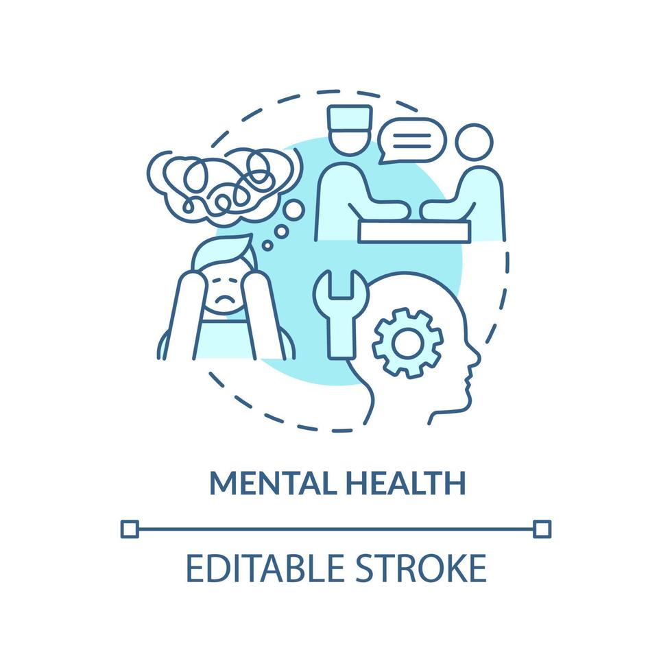 icona del concetto turchese di salute mentale. aiuto psicologico. illustrazione della linea sottile dell'idea astratta del servizio del centro medico. disegno di contorno isolato. tratto modificabile. vettore