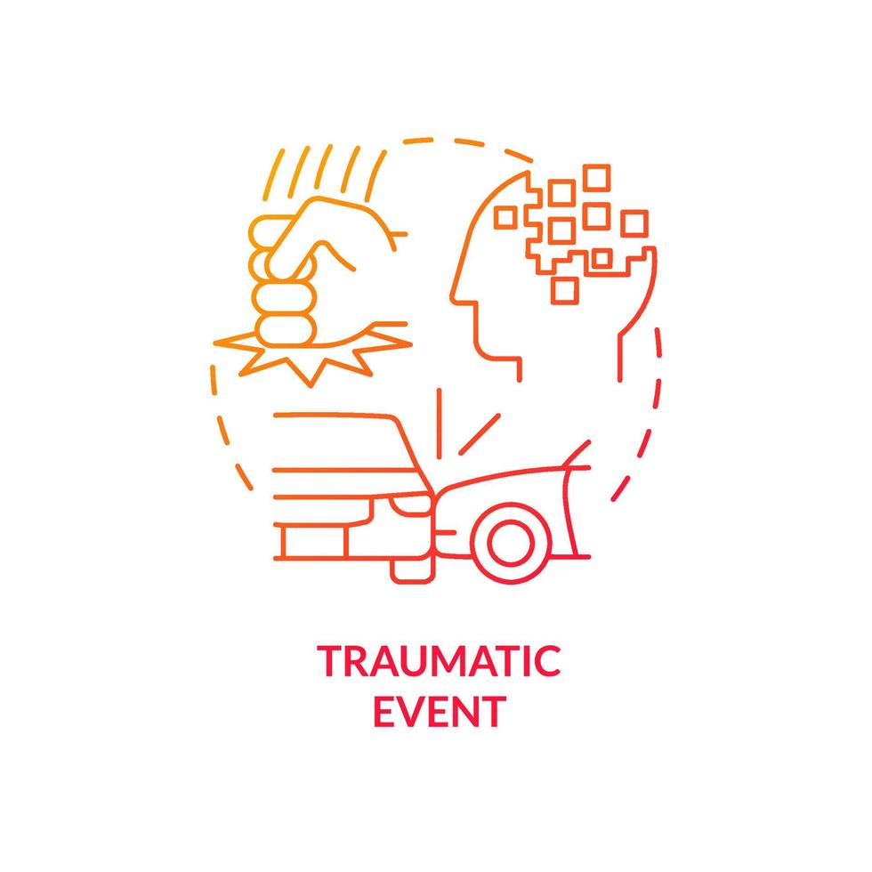 icona del concetto di gradiente rosso dell'evento traumatico. abusi e violenze prolungate. salute mentale. illustrazione della linea sottile dell'idea astratta dei fattori di rischio. disegno di contorno isolato. vettore