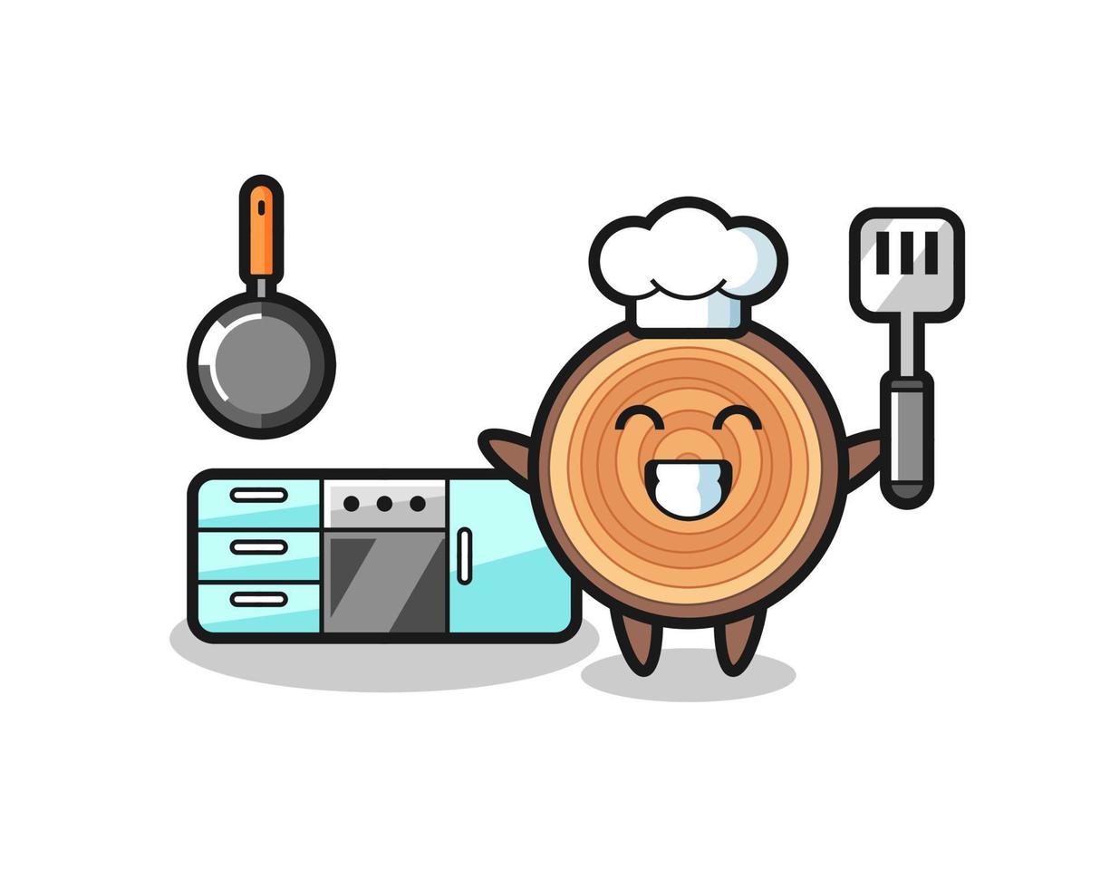 illustrazione del carattere della venatura del legno mentre uno chef sta cucinando vettore
