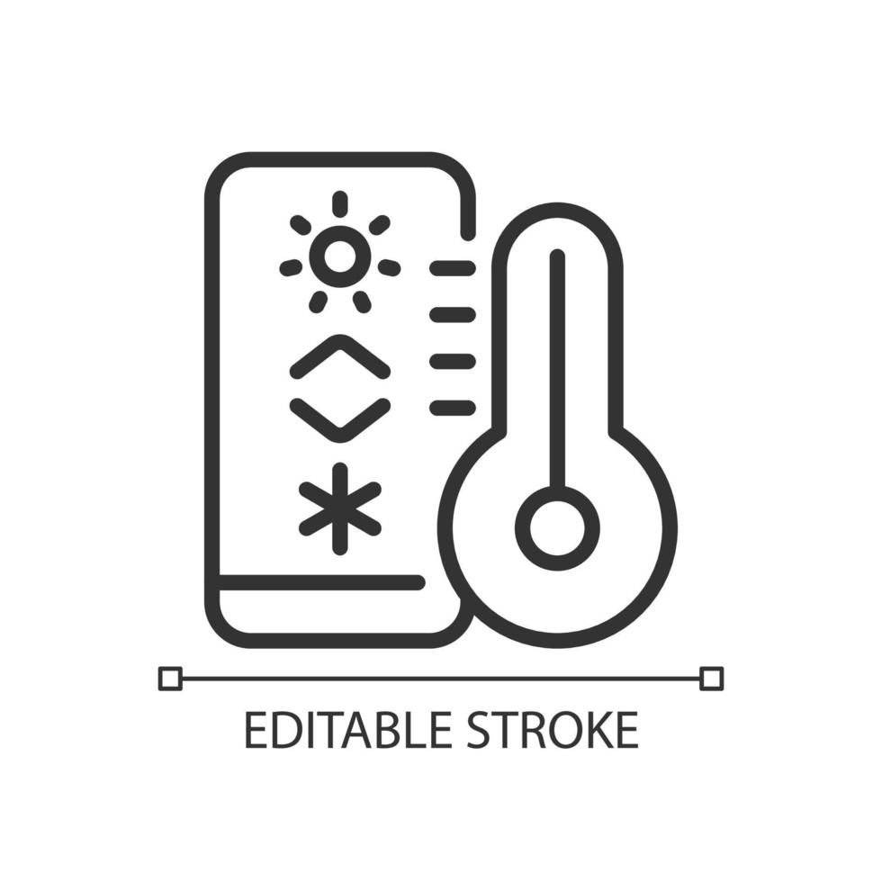 icona lineare perfetta pixel di regolazione della temperatura. termostato per il controllo del clima. Internet delle cose. illustrazione al tratto sottile. simbolo di contorno. disegno di contorno vettoriale. tratto modificabile. carattere arial utilizzato vettore