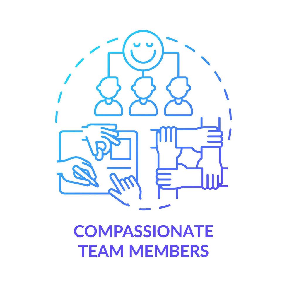 icona del concetto di gradiente blu dei membri del team compassionevole. connessioni emotive con i colleghi illustrazione al tratto sottile dell'idea astratta. mostra empatia. disegno di contorno isolato. vettore