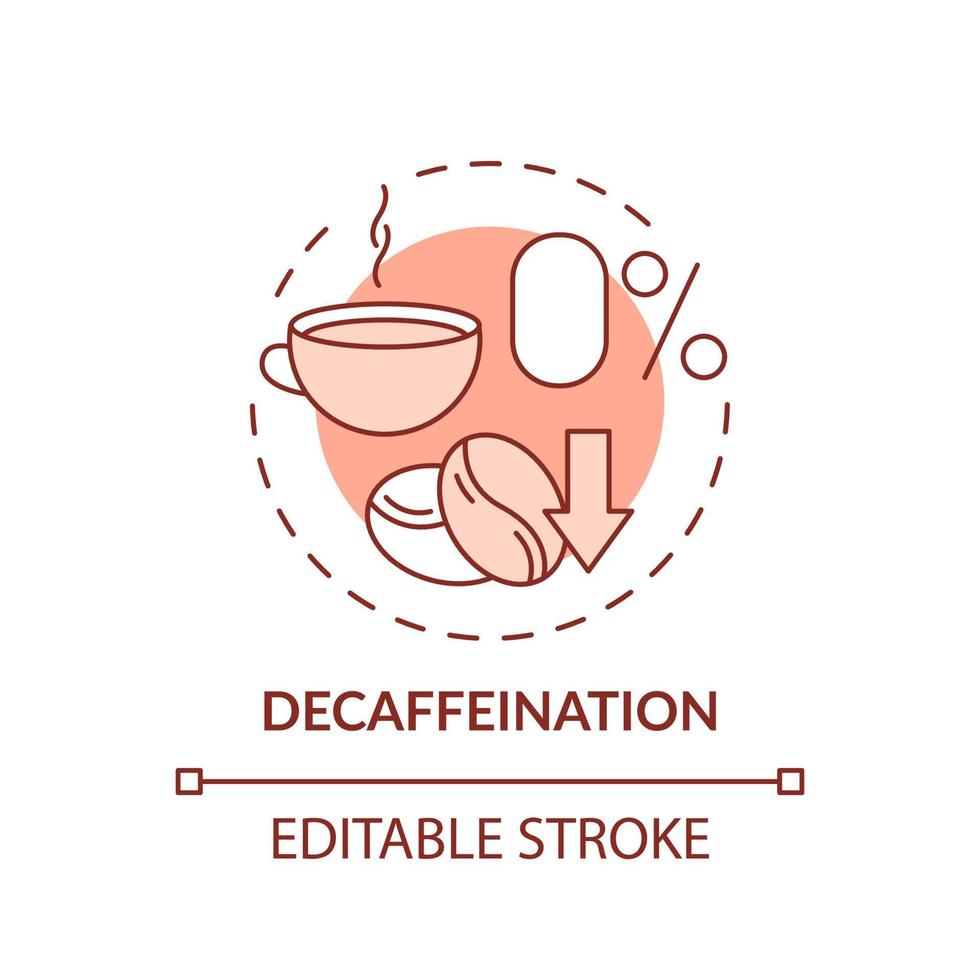 icona rossa del concetto di decaffeinizzazione. bevanda a zero caffeina. illustrazione di linea sottile di idea astratta di tecnologia alimentare. disegno di contorno isolato. tratto modificabile. vettore