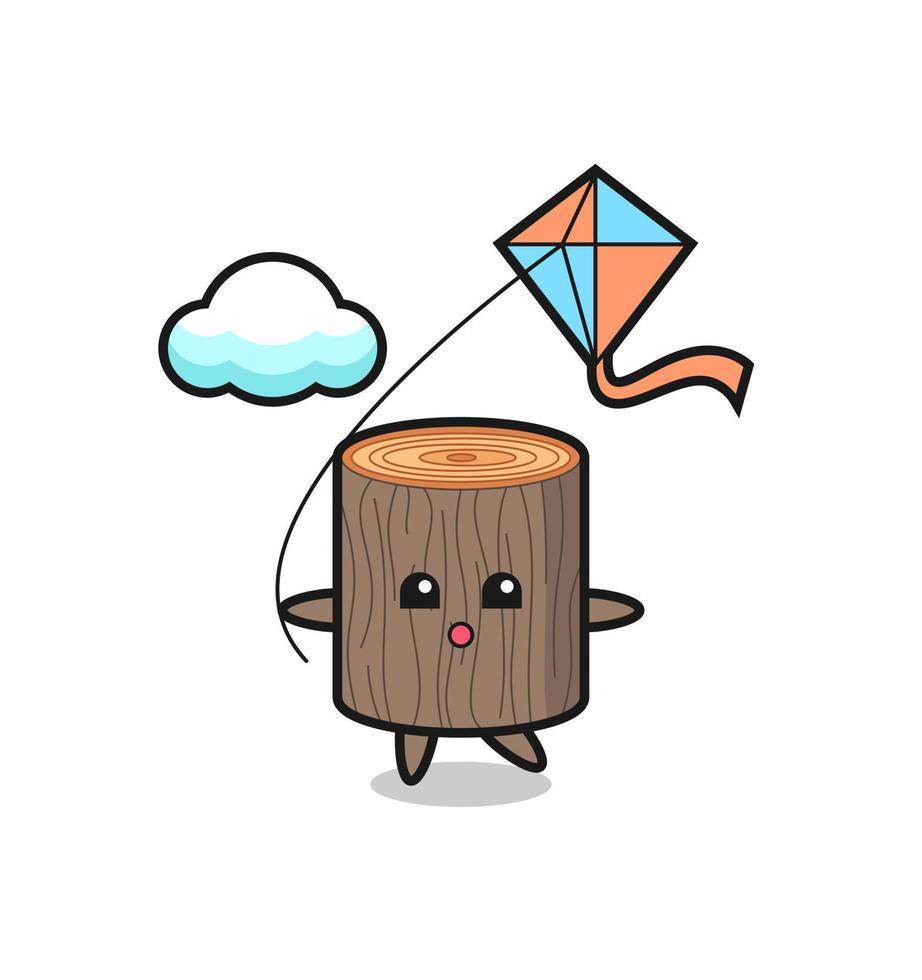 l'illustrazione della mascotte del ceppo di albero sta giocando aquilone vettore