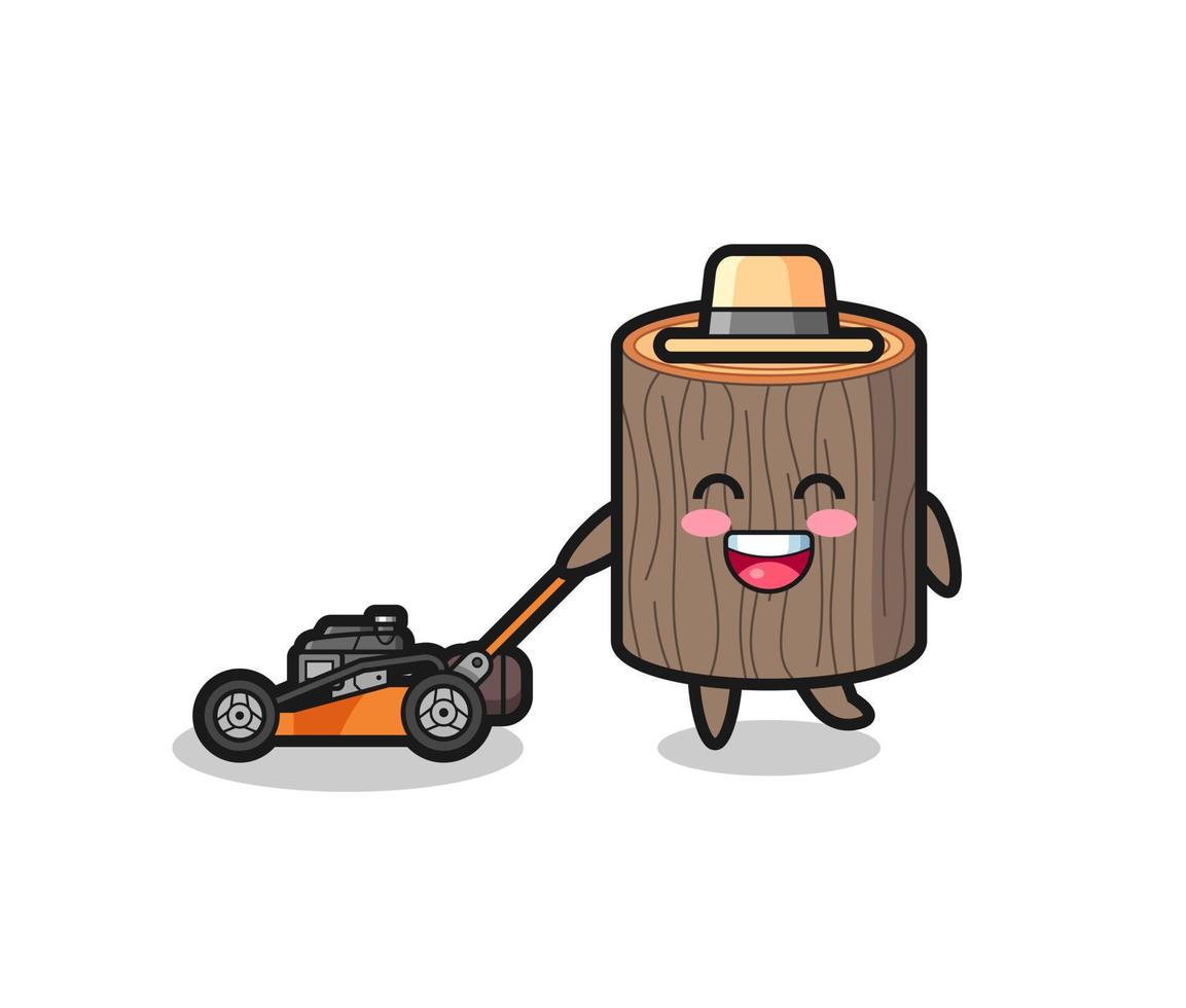 illustrazione del personaggio del ceppo d'albero utilizzando il tosaerba vettore