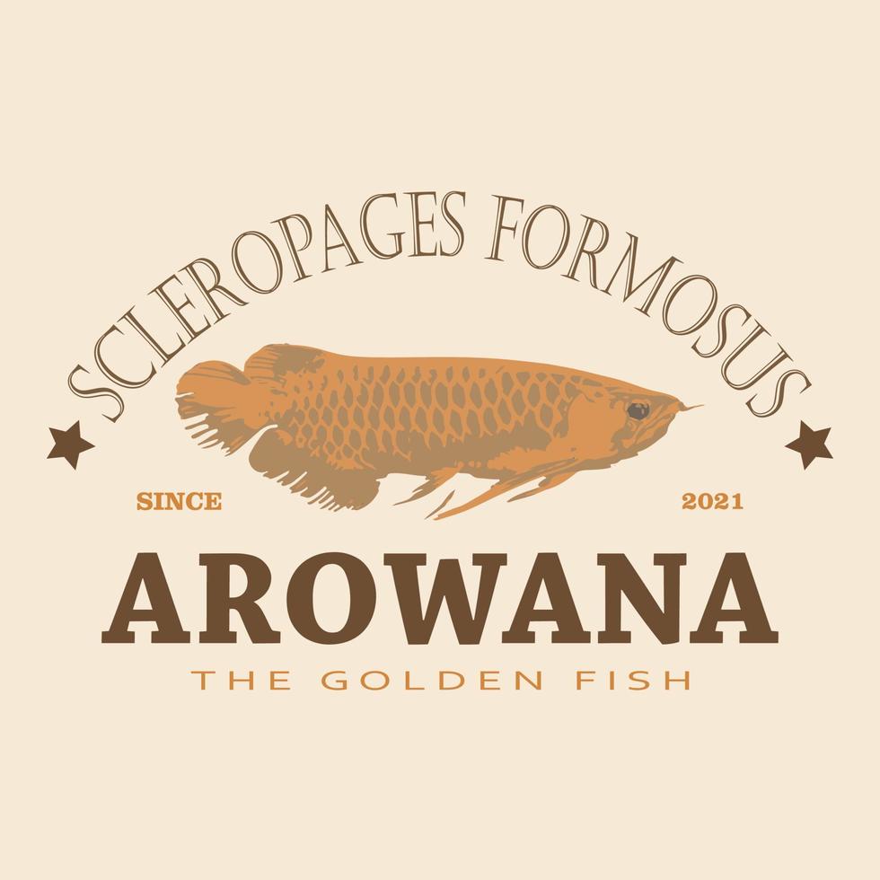 arowana logo vintage- scleropages formosus. può essere utilizzato per loghi, icone, modelli, simboli, etichette, marchi, etichette di prodotti e altro ancora. vettore