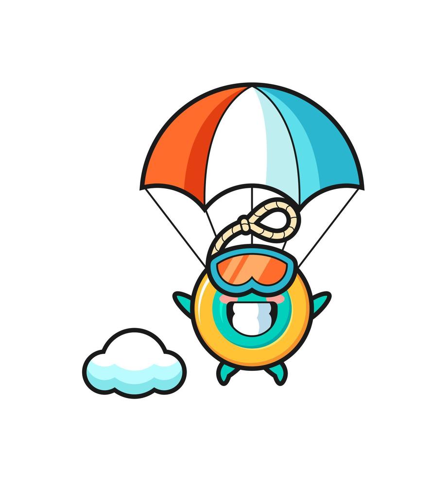 il cartone animato della mascotte di yoyo sta facendo paracadutismo con un gesto felice vettore