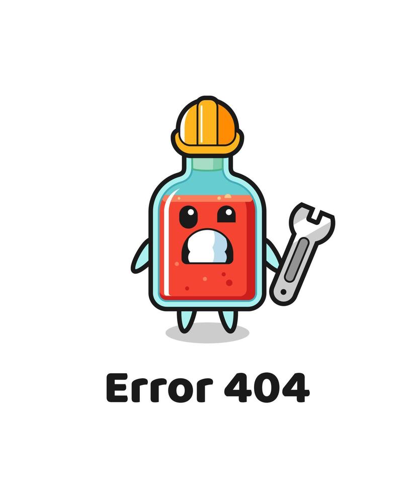 errore 404 con la simpatica mascotte della bottiglia di veleno quadrata vettore