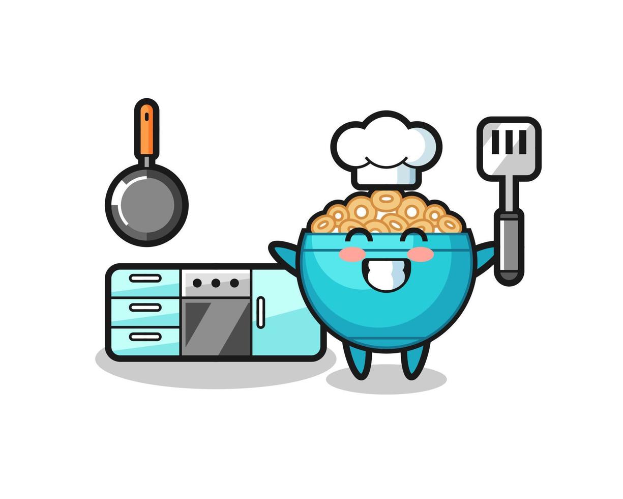 illustrazione del carattere della ciotola di cereali come chef sta cucinando vettore