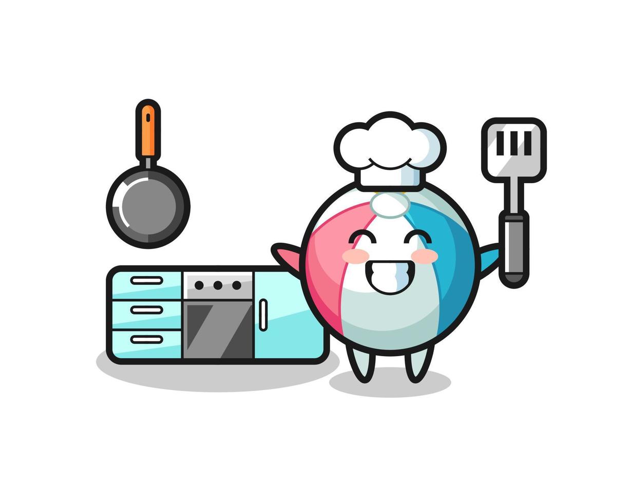 illustrazione del personaggio del pallone da spiaggia come chef sta cucinando vettore