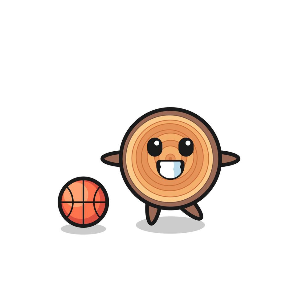 illustrazione del cartone animato di venature del legno sta giocando a basket vettore