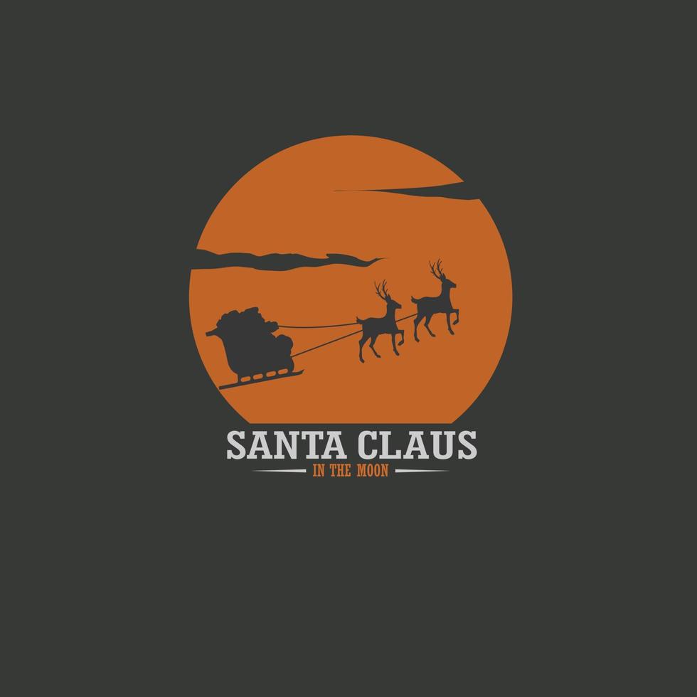 Babbo Natale a cavallo di un treno con renne alla moda davanti alla luna piena. design del logo. file vettoriali. eps10 vettore
