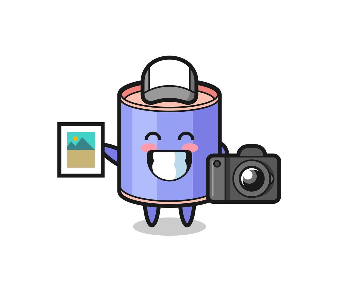 illustrazione del personaggio del salvadanaio a cilindro come fotografo vettore