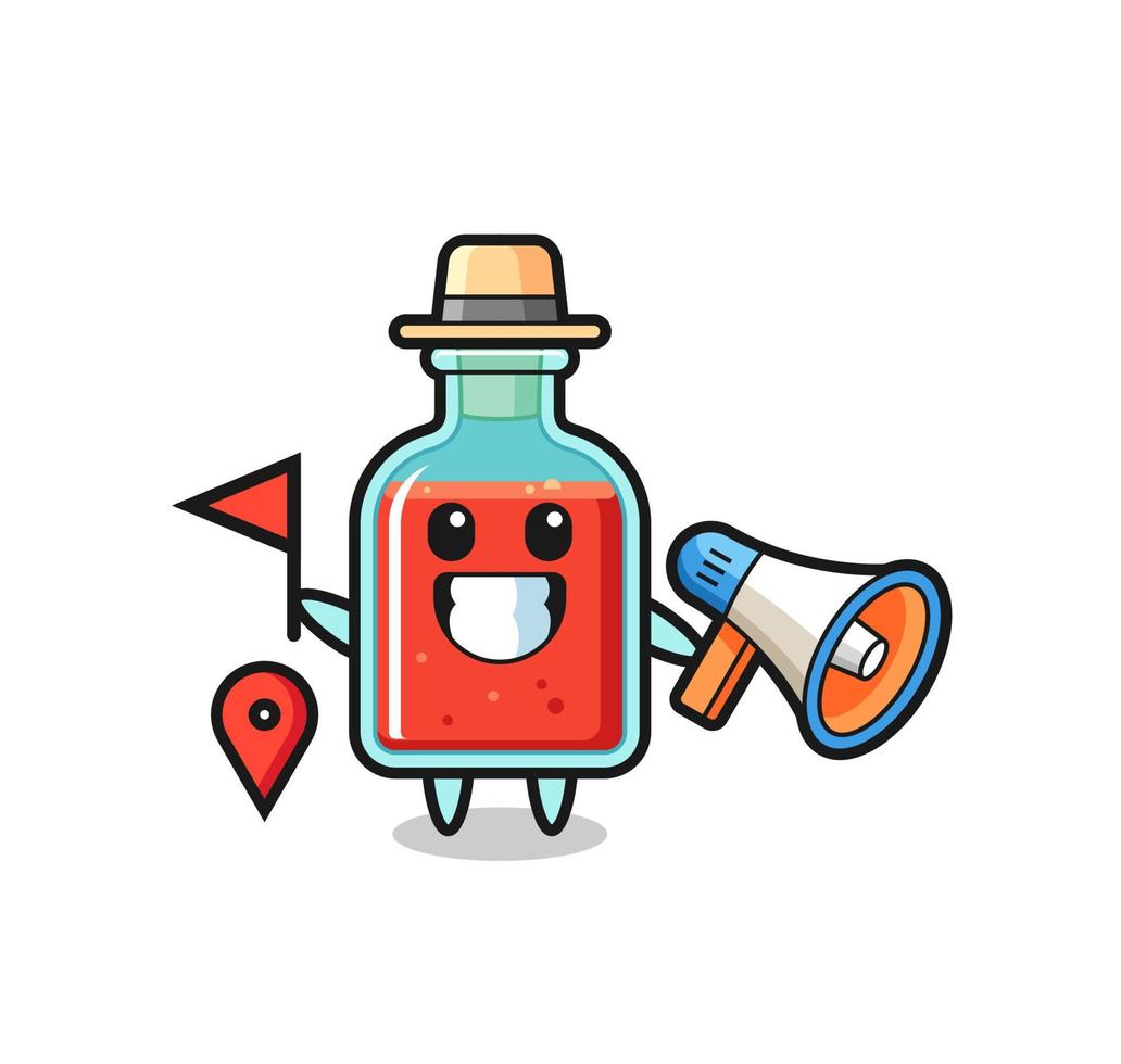 personaggio dei cartoni animati di una bottiglia di veleno quadrata come guida turistica vettore
