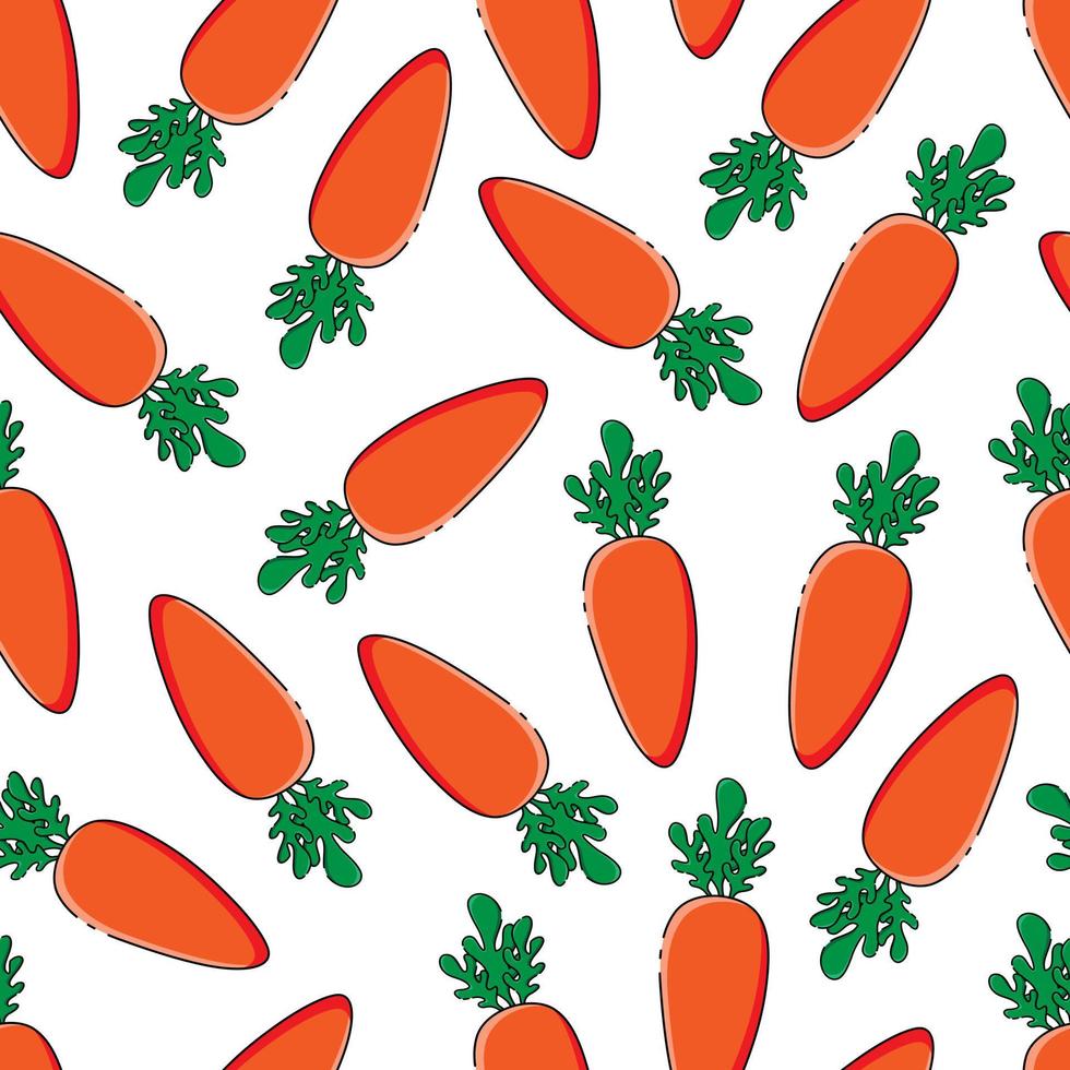 vettore modello di frutta senza cuciture, carote estive succose luminose su sfondo bianco. un modello per la progettazione di siti Web, prodotti vegani, packaging, ecc.