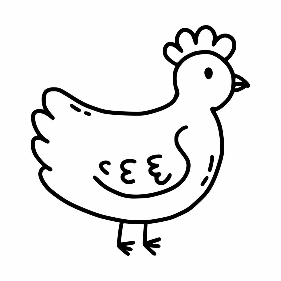 pollo. illustrazione di doodle di vettore. libro da colorare per bambini con animali. abitanti della fattoria. vettore