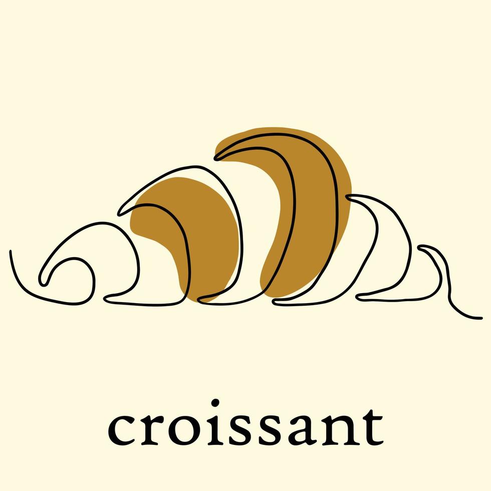 semplicità croissant pane a mano libera disegno a linea continua design piatto. vettore