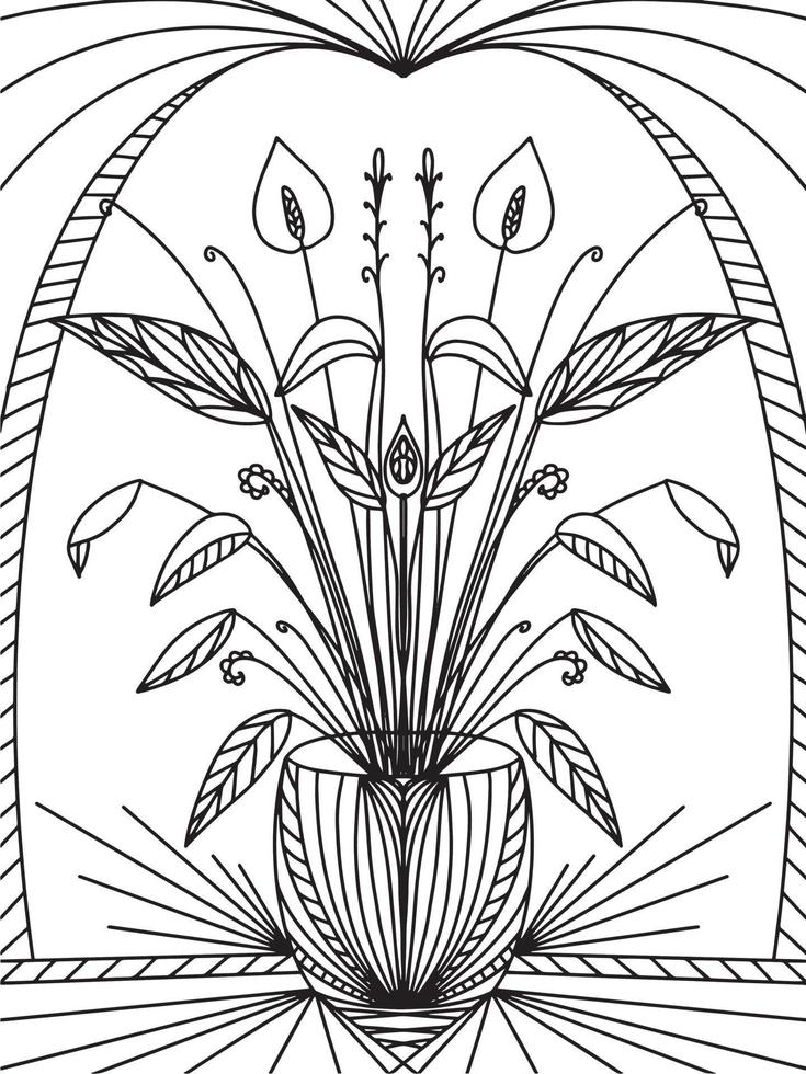 libro da colorare dell'illustrazione della pianta d'appartamento del fiore di spathiphyllus di fioritura vettore