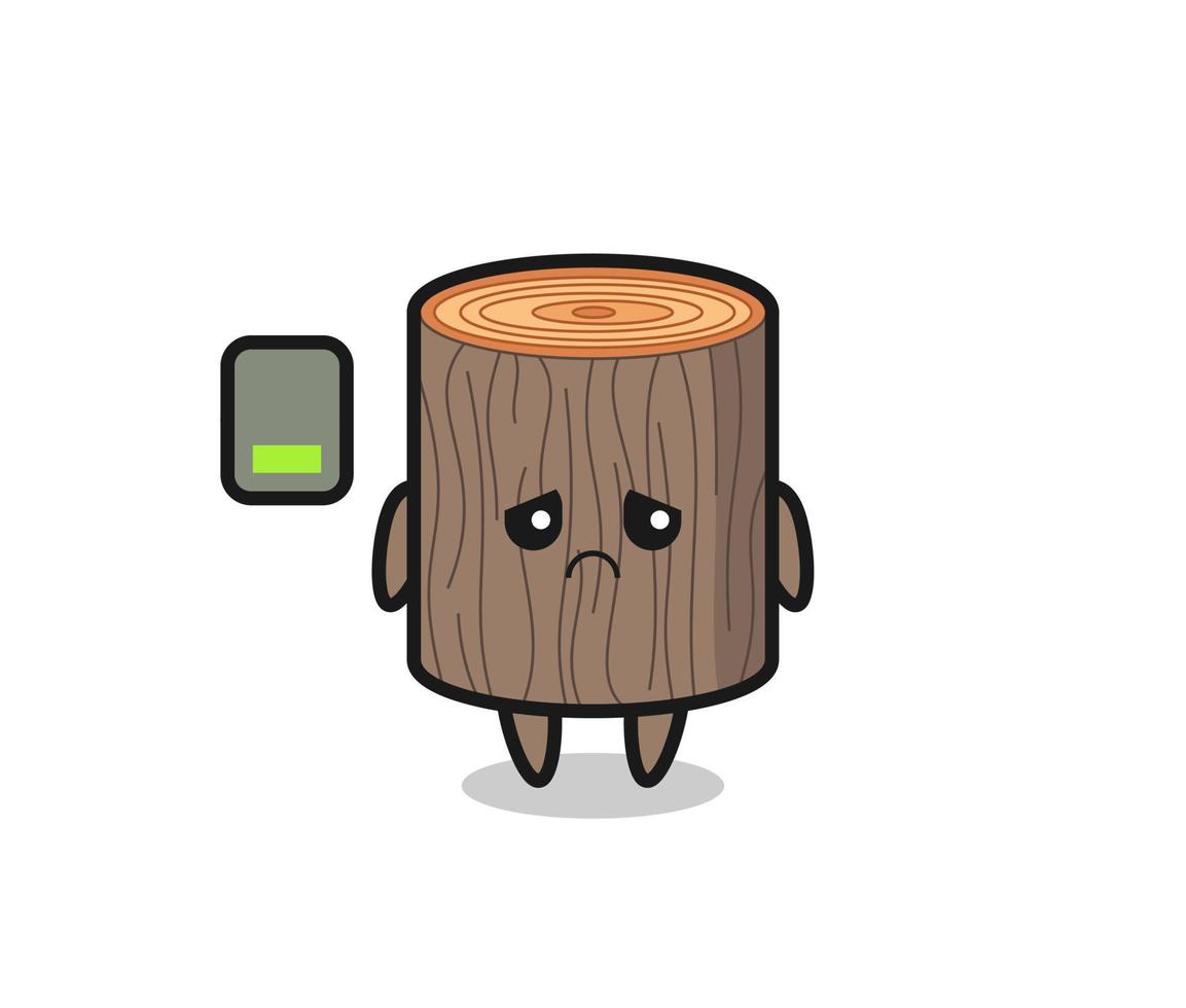 personaggio della mascotte del ceppo di albero che fa un gesto stanco vettore