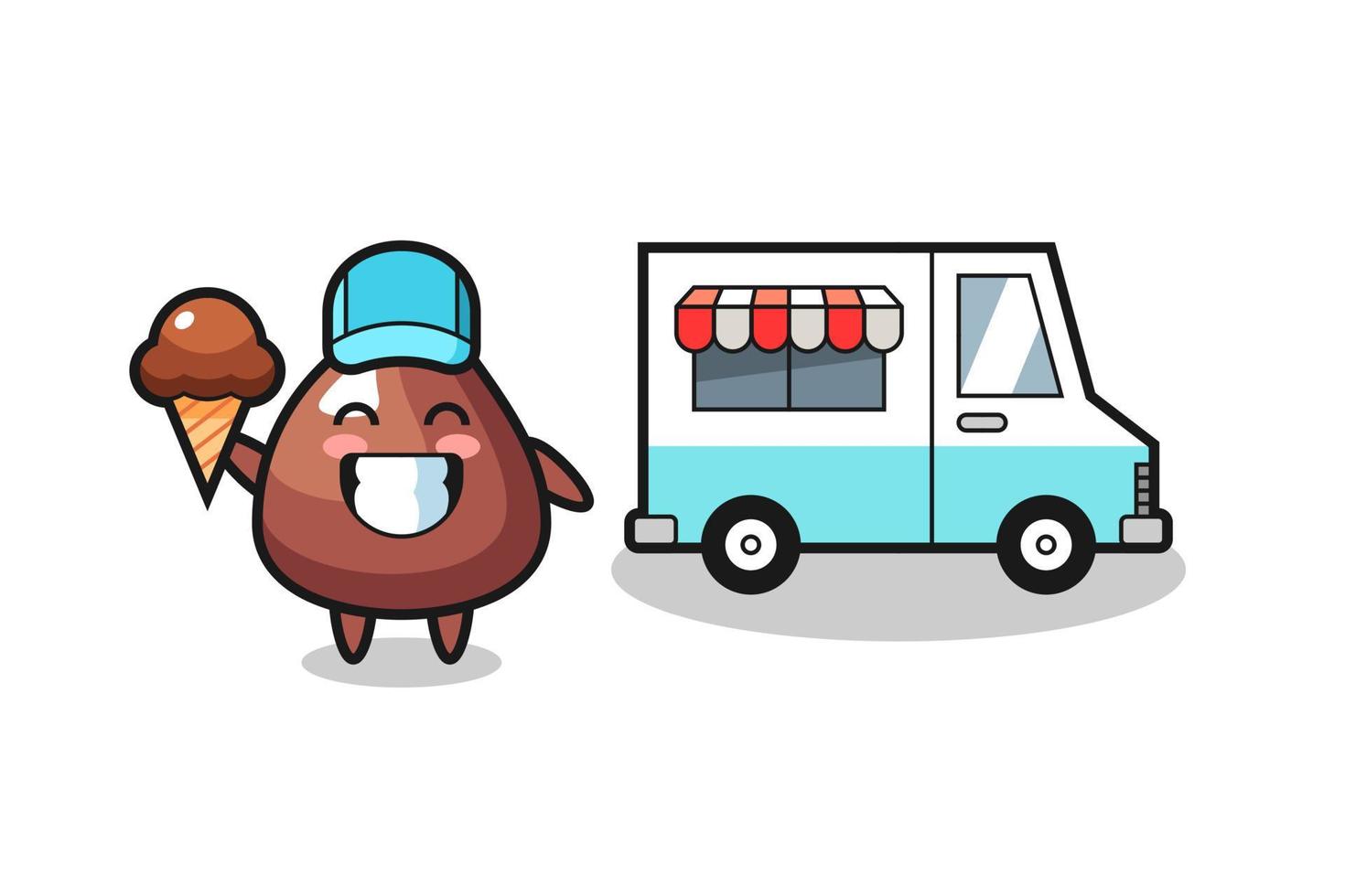 cartone animato mascotte di choco chip con camion dei gelati vettore