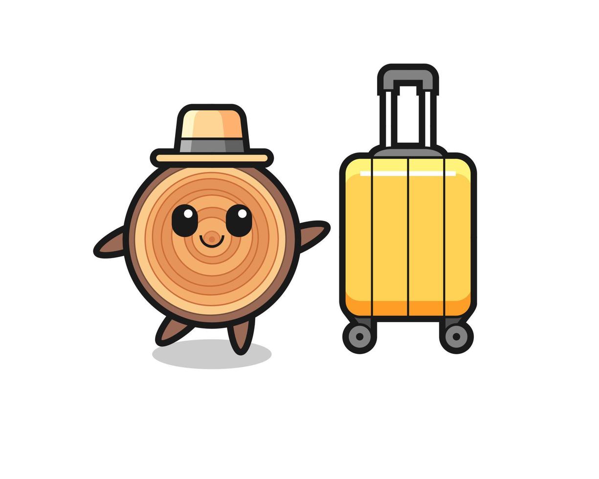illustrazione del fumetto del grano di legno con i bagagli in vacanza vettore