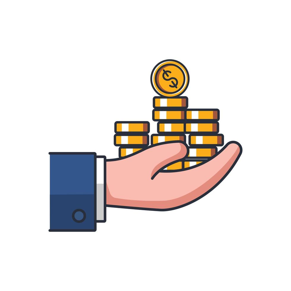 icona sottile colorata di denaro in mano, illustrazione vettoriale del concetto di affari e finanza.