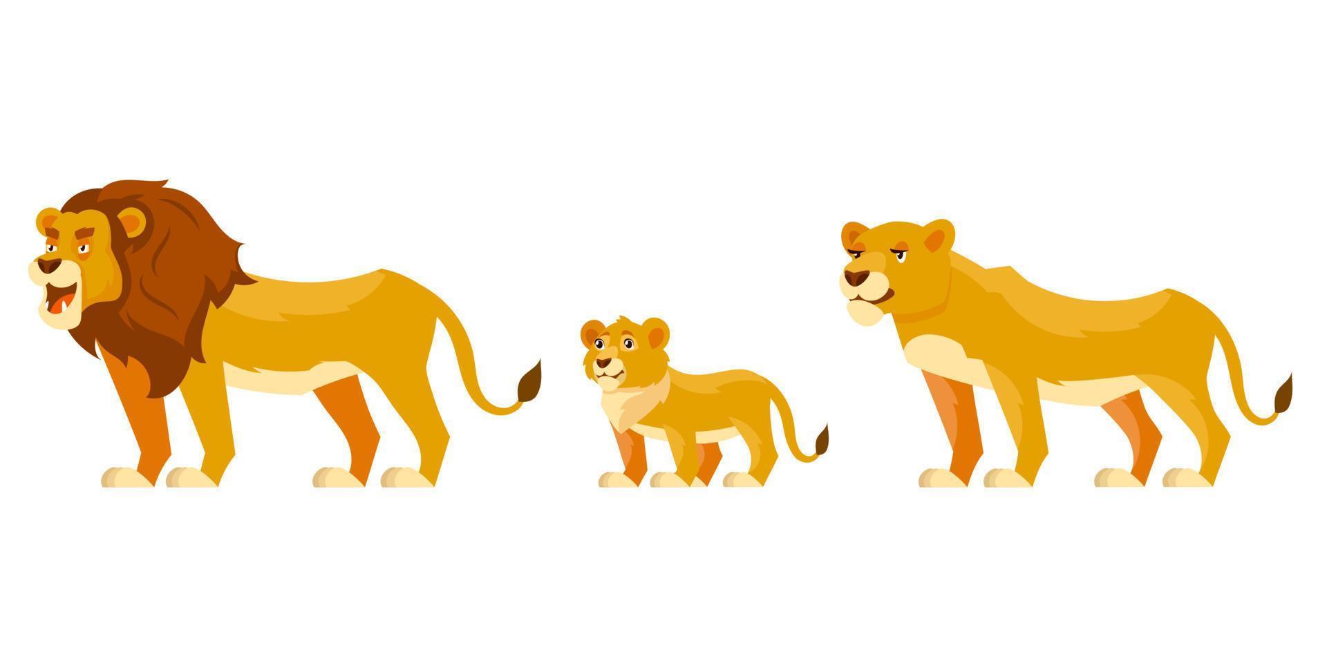 vista di tre quarti della famiglia del leone. vettore