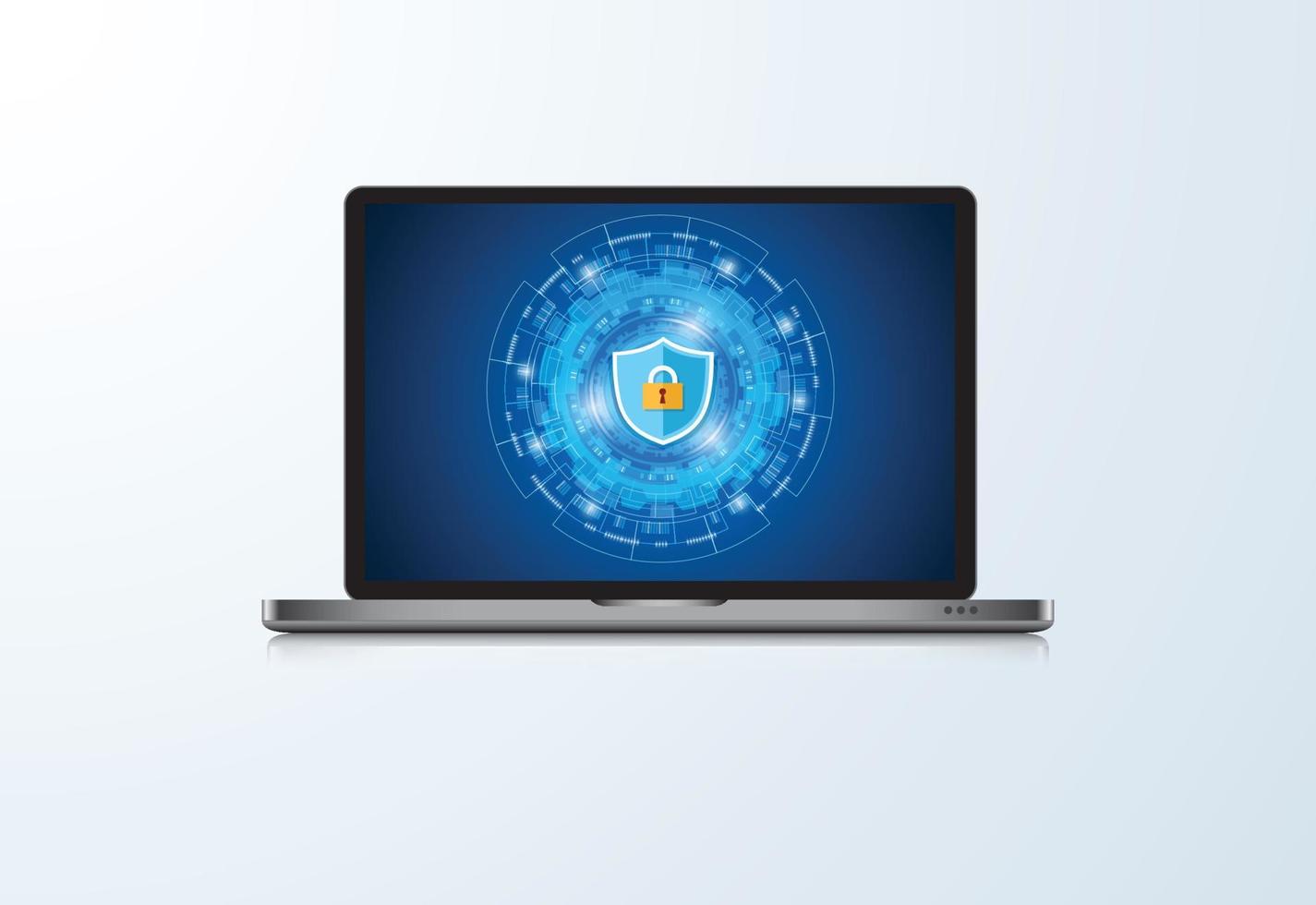 il concetto è lo scudo di sicurezza dei dati sul computer portatile per proteggere i dati sensibili. sicurezza in internet. illustrazione vettoriale