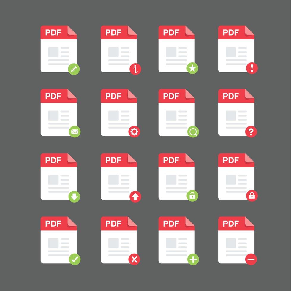 set di icone di file pdf, elemento di design vettoriale