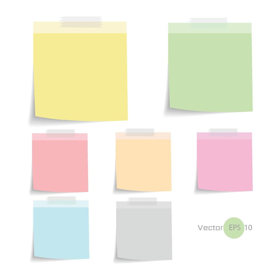 stick di carta per appunti con set di colori isolato su sfondo bianco, illustrazione vettoriale
