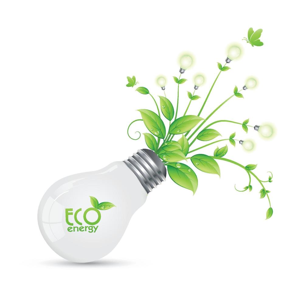 design eco-energetico con albero che cresce da bulbs.vector illustrazione vettore