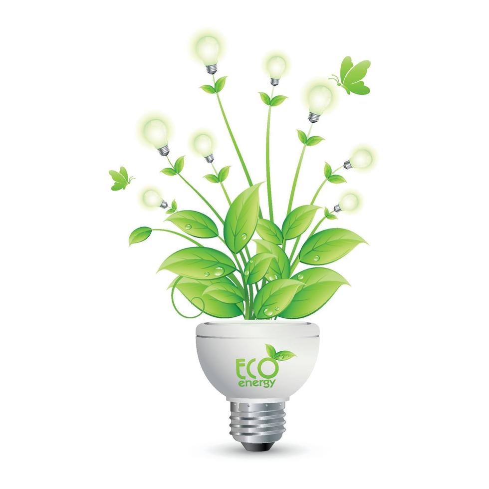 design eco-energetico con albero che cresce da bulbs.vector illustrazione vettore