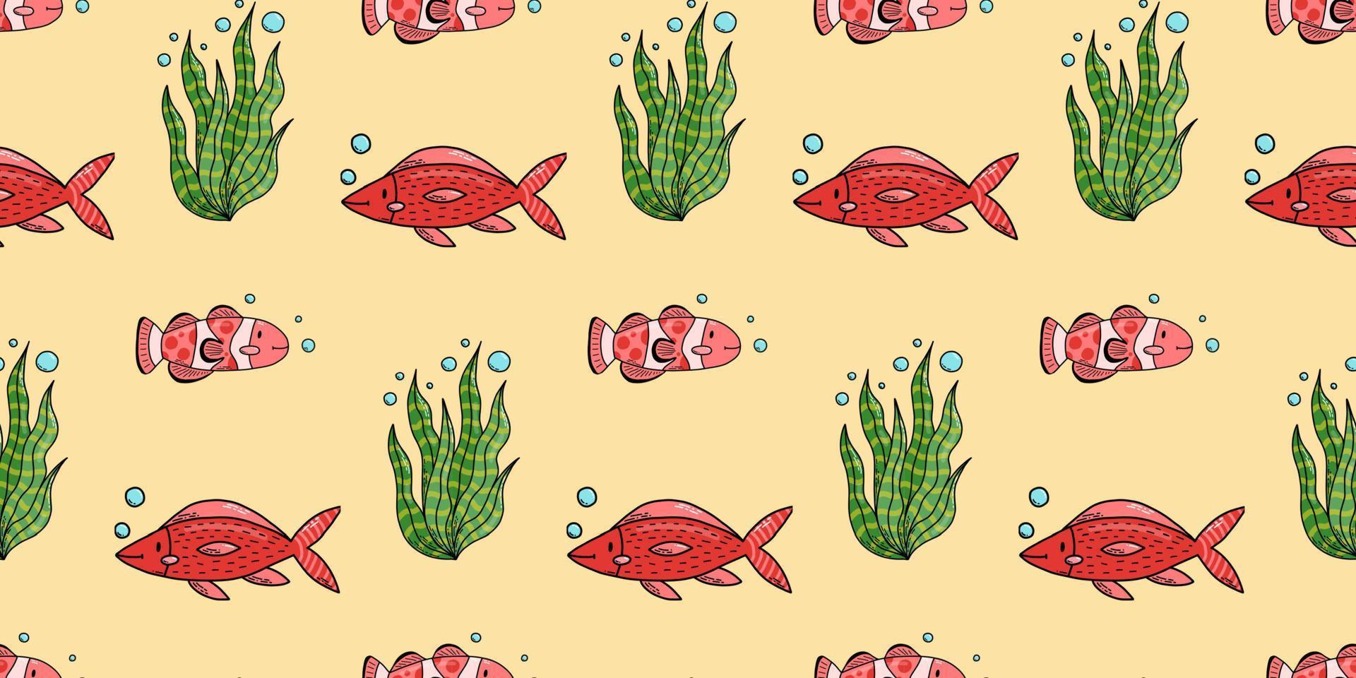 modello senza cuciture con simpatici animali marini del fumetto di doodle. illustrazione vettoriale. vettore