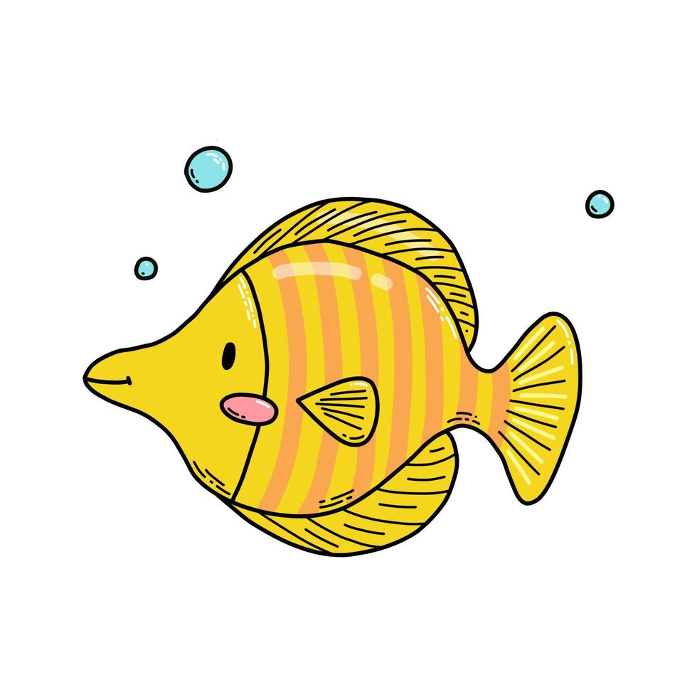 pesce di mare simpatico cartone animato doodle. illustrazione vettoriale. vettore