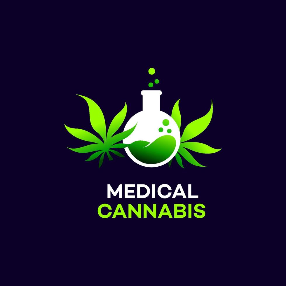 un simbolo di concetto di caduceo di pianta di marijuana medica con pianta di cannabis con foglie intrecciate attorno a un'asta vettore