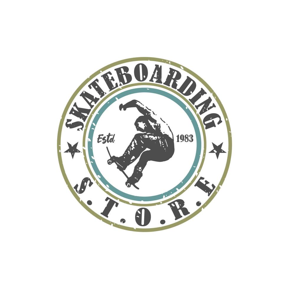 skateboard, logo del negozio di skate, distintivi ed emblemi, illustrazione vettoriale. etichette retrò monocromatiche nere vettore