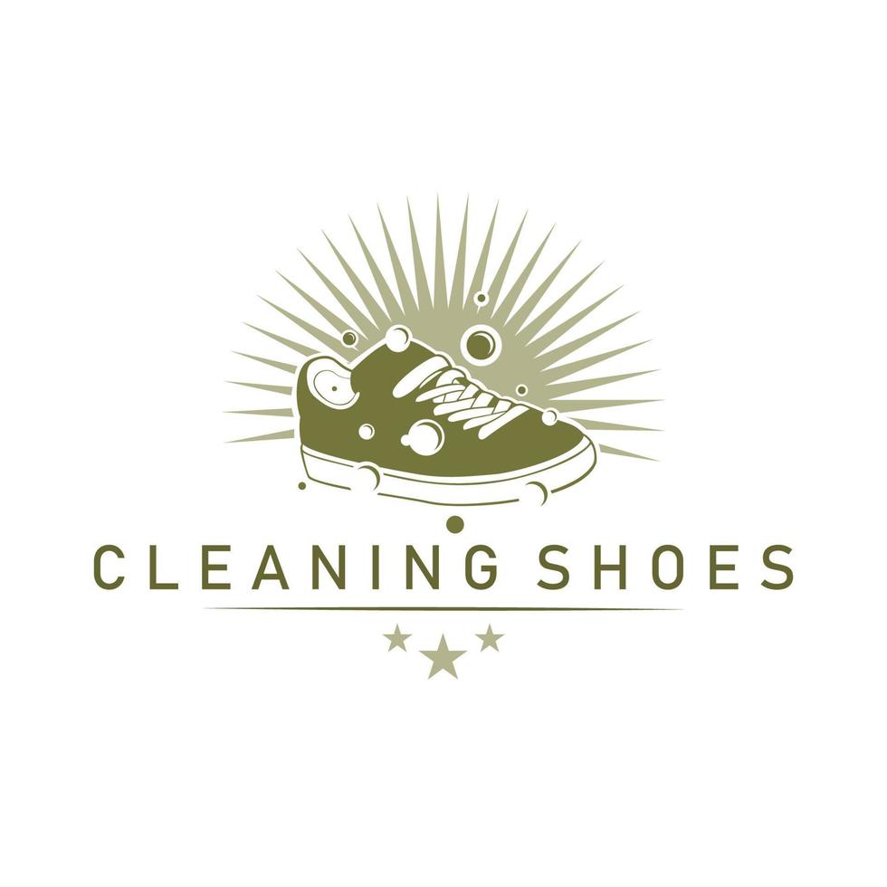 modello di logo aziendale di lavaggio di scarpe di pulizia. illustrazione vettoriale di cura delle scarpe