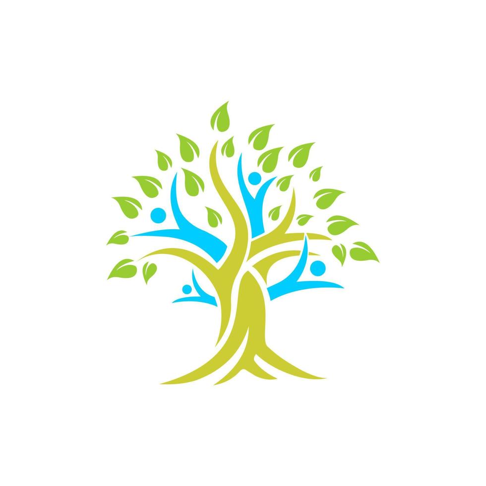 modello di logo vettoriale albero genealogico. questo logo combina l'essere umano con la foglia verde che significa vita sana, perfetta per azienda sanitaria, attivista verde, organizzazione di beneficenza, attività della comunità sociale. eccetera.