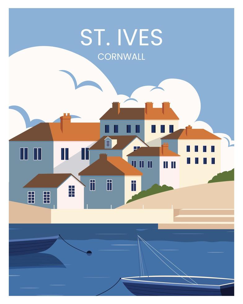 st. ives cornovaglia illustrazione vettoriale sfondo. viaggio in cornovaglia sud ovest inghilterra regno unito.