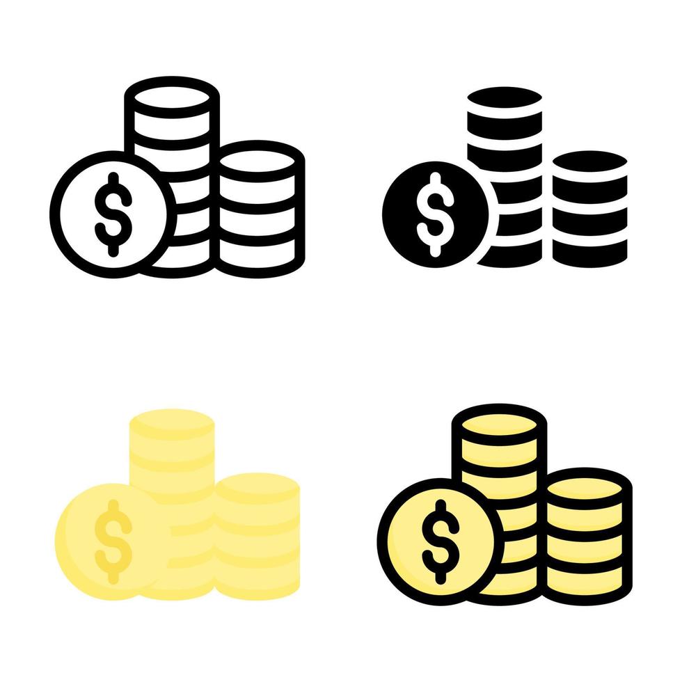 collezione di stile dell'icona della pila di monete dei soldi vettore